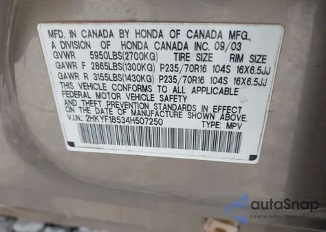 2004 Honda Pilot Ex-L from USA, damaged, VIN 2HKYF18534H507250